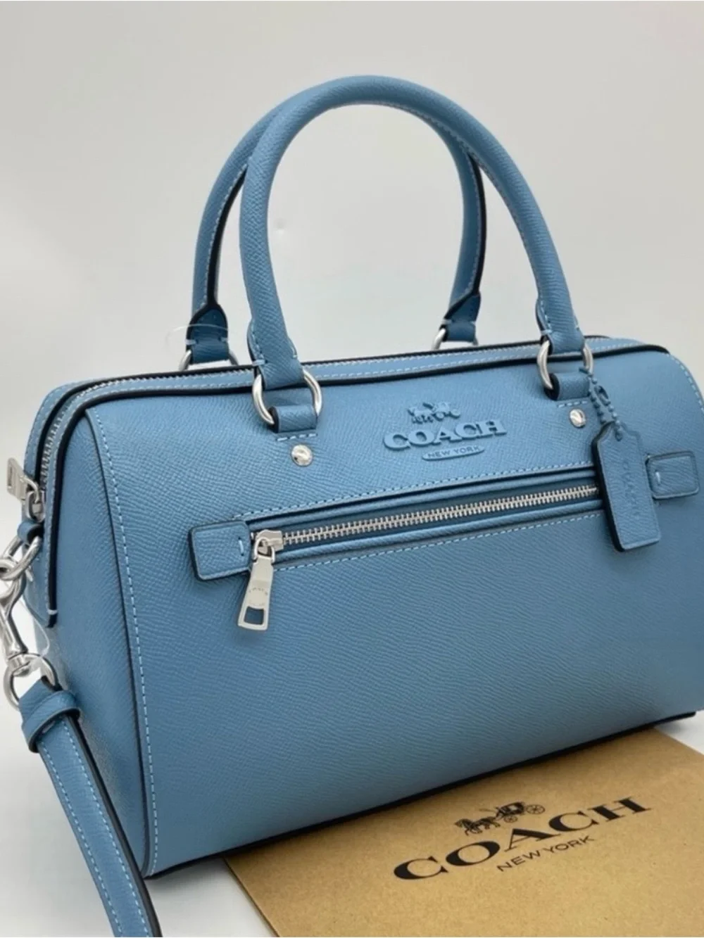Coach Rowan Turquoise Blue Pebbled Leather Satchel with Gold Hardware